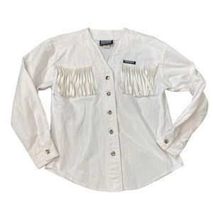 Roughrider Vintage Womens White Fringe Western Cowboy Shirt Jacket Small